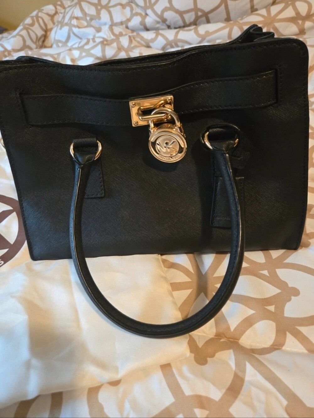 Michael Kors Hamilton Black Saffiano Leather Satchel Bag + Dust Bag